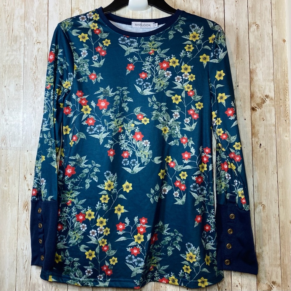 COPY - Women’s Floral Marine Green Navy long sleeve top